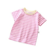 Cethrio Toddler Girls T Shirts, Crewneck Short Sleeve Stripe Casual Summer Tops Pink Size 7 T